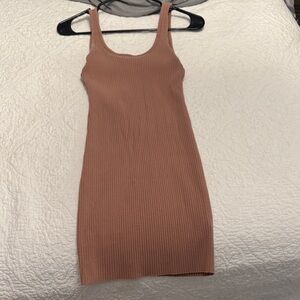 Calvin Klein Ribbed Mini Dress in Tan
